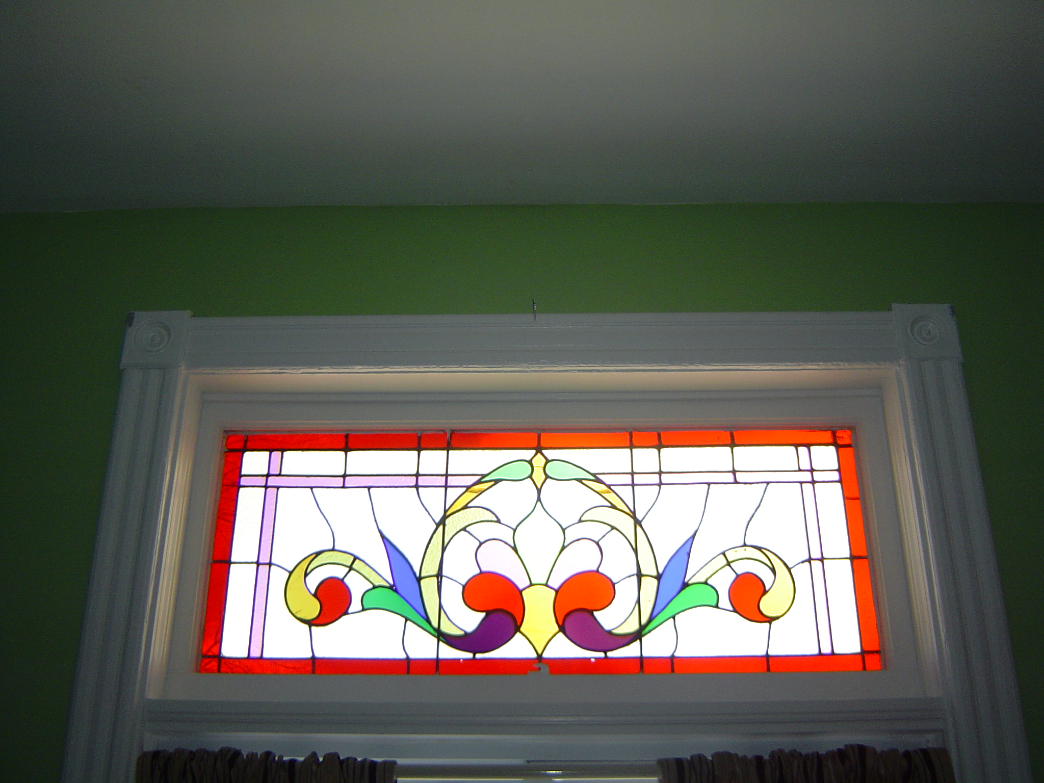 Close up of the stained glass window in living room